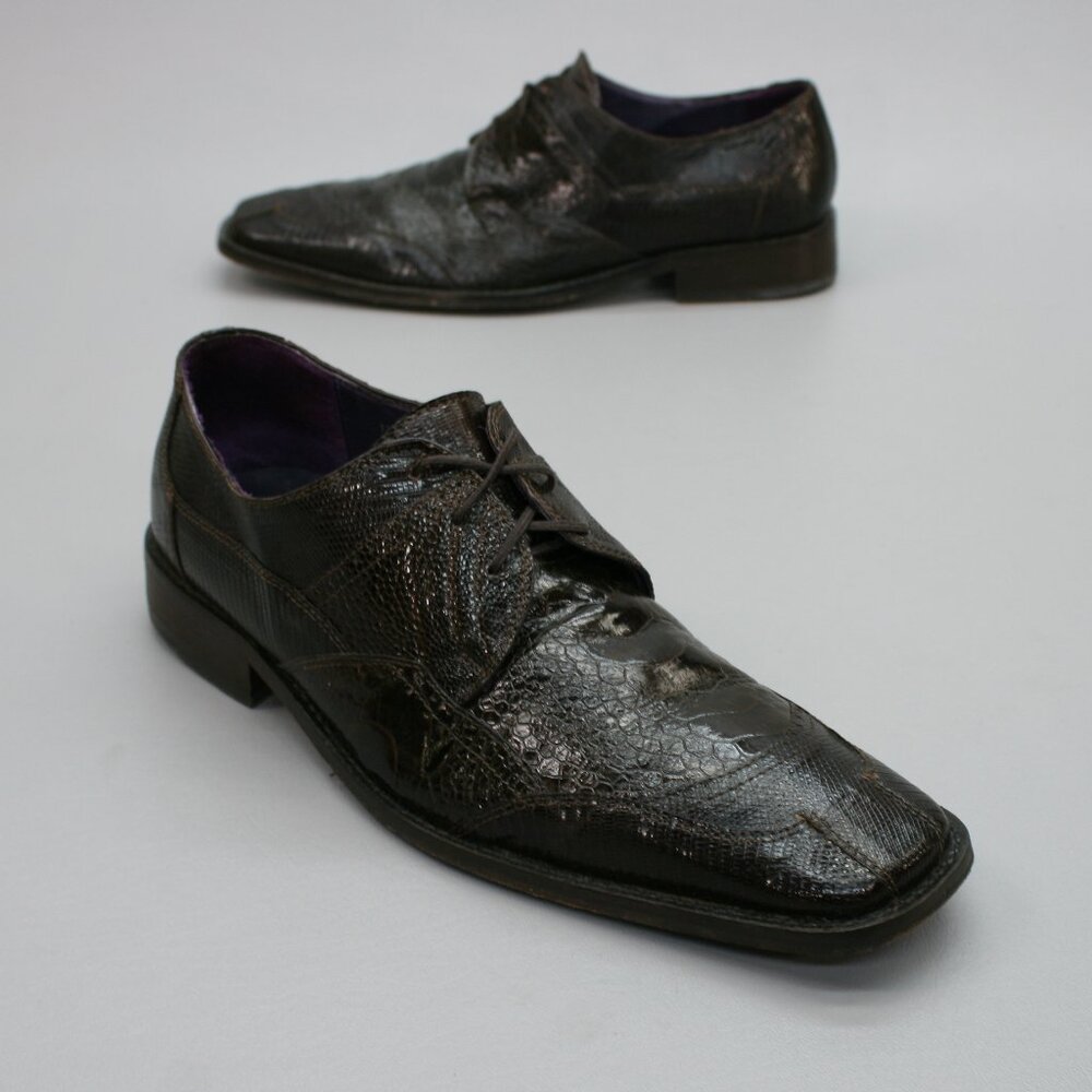 David X  Men's 12 Midtown Exotic Lizard & Ostrich Brown Oxfords Lace Dress Shoes